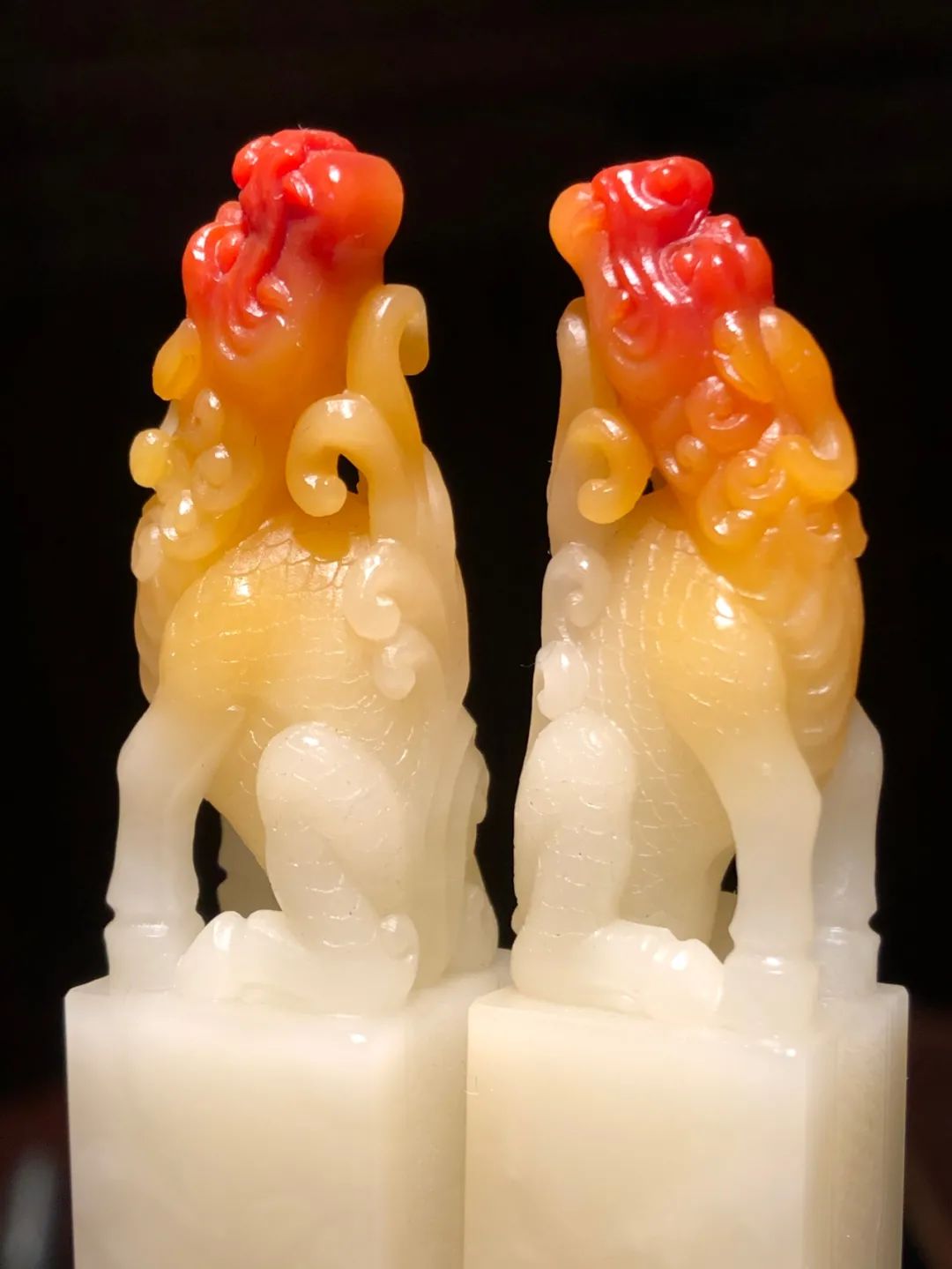 雷劍鏢大師作品高品質方正壽山三彩芙蓉對章，迸發出的美意讓人嘆為觀止!